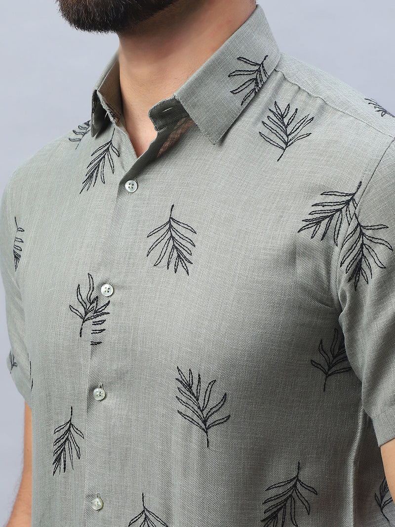 Men's Embroidered Cotton Casual Shirt