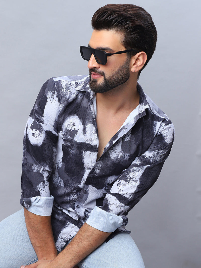 Abstract Printed Cotton Casual Shirt For Men