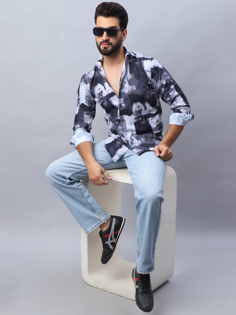 Abstract Printed Cotton Casual Shirt For Men