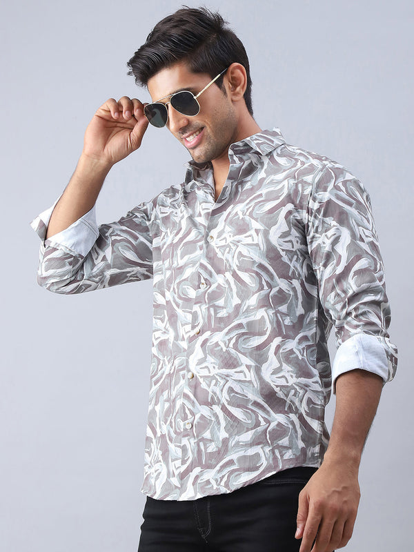 Abstract Printed Cotton Casual Shirt For Men