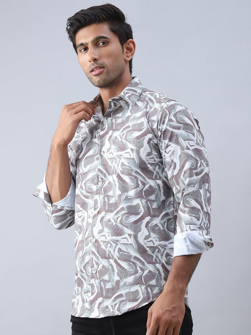 Abstract Printed Cotton Casual Shirt For Men