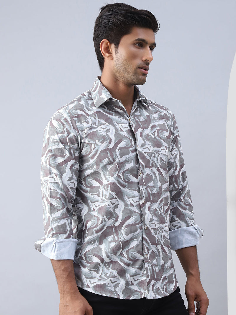 Abstract Printed Cotton Casual Shirt For Men