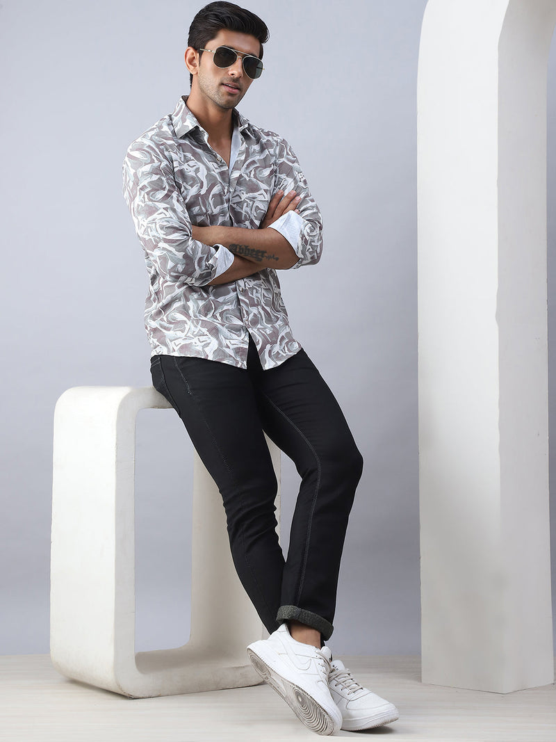 Abstract Printed Cotton Casual Shirt For Men