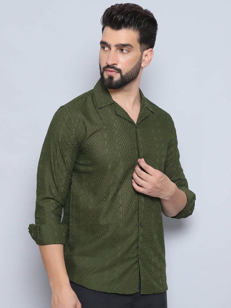 Men's Embroidered Cotton Casual Shirt