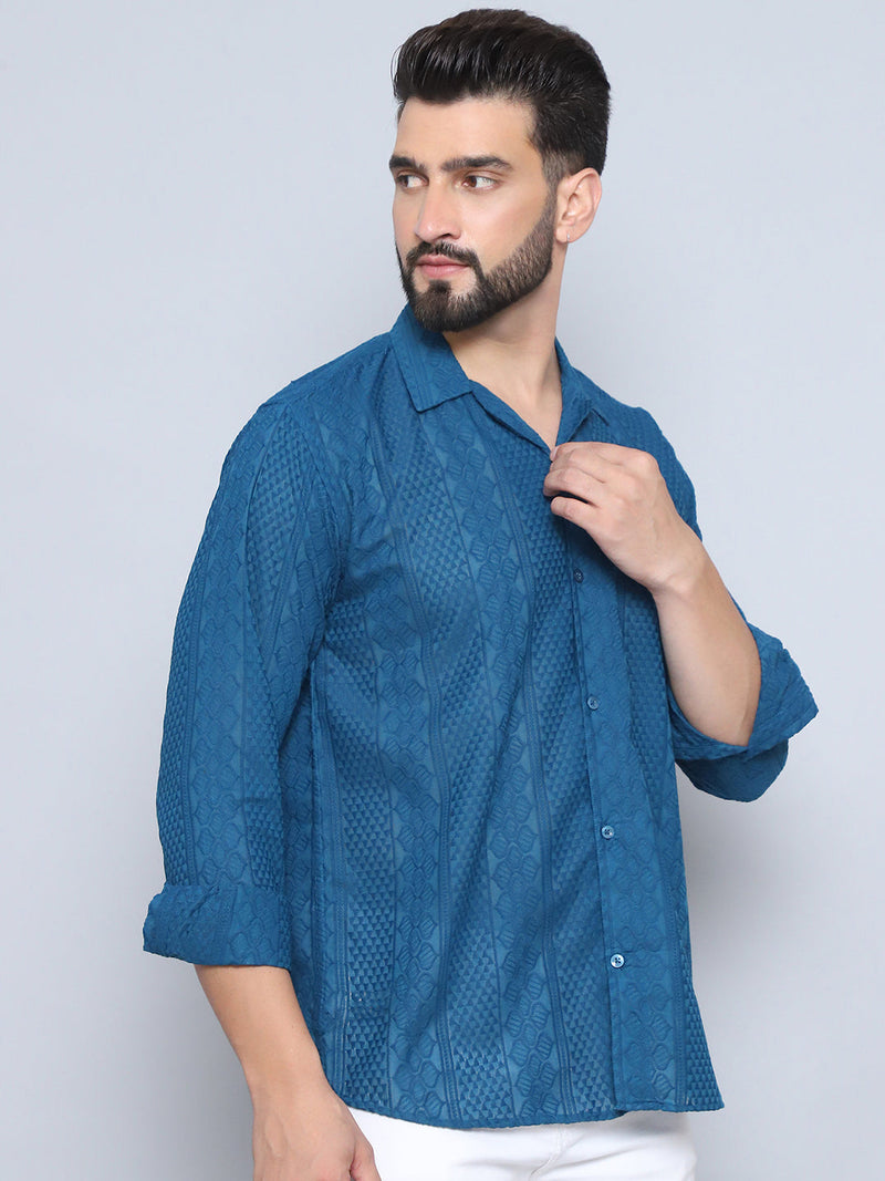 Men's Embroidered Cotton Casual Shirt