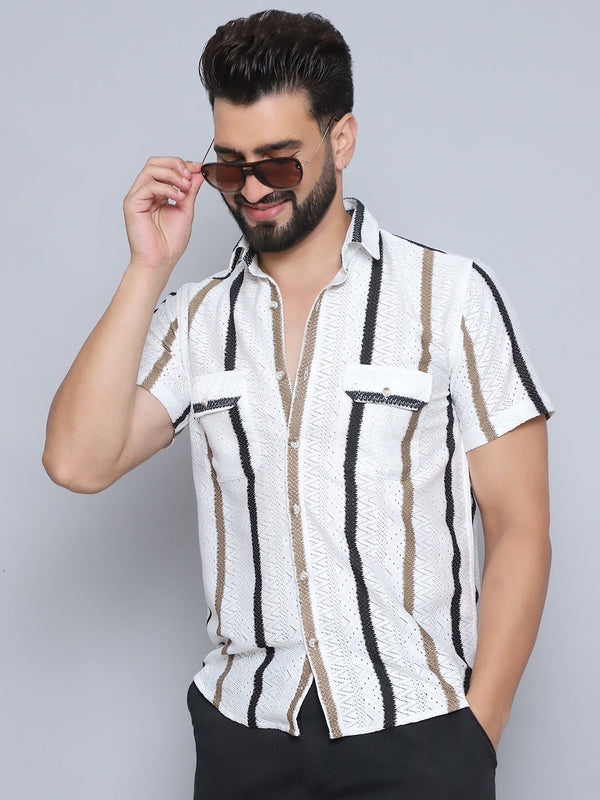 Striped Semi Sheer Casual Shirt For Men