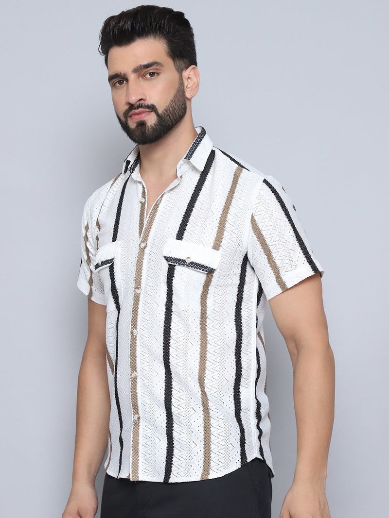 Striped Semi Sheer Casual Shirt For Men