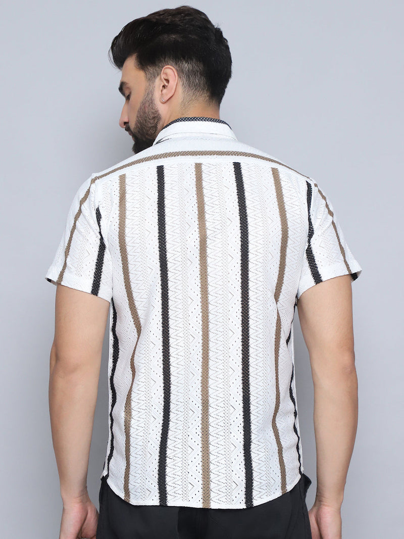 Striped Semi Sheer Casual Shirt For Men