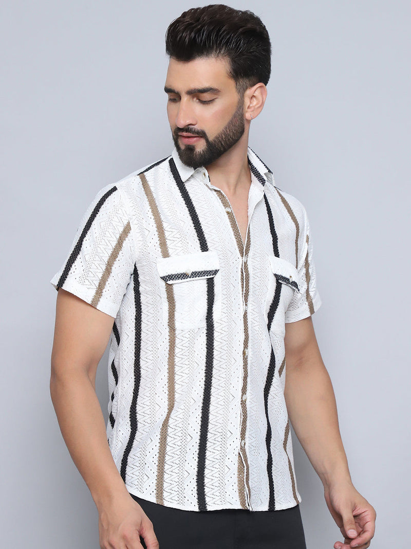 Striped Semi Sheer Casual Shirt For Men