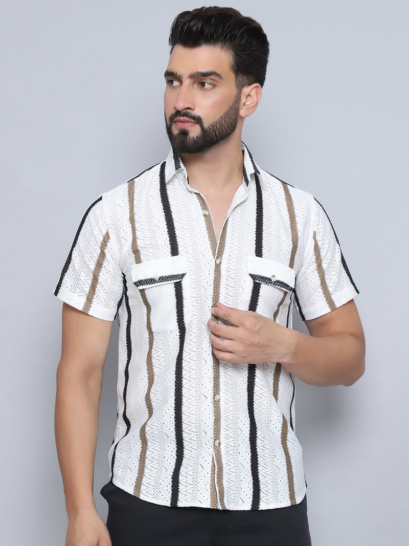 Striped Semi Sheer Casual Shirt For Men