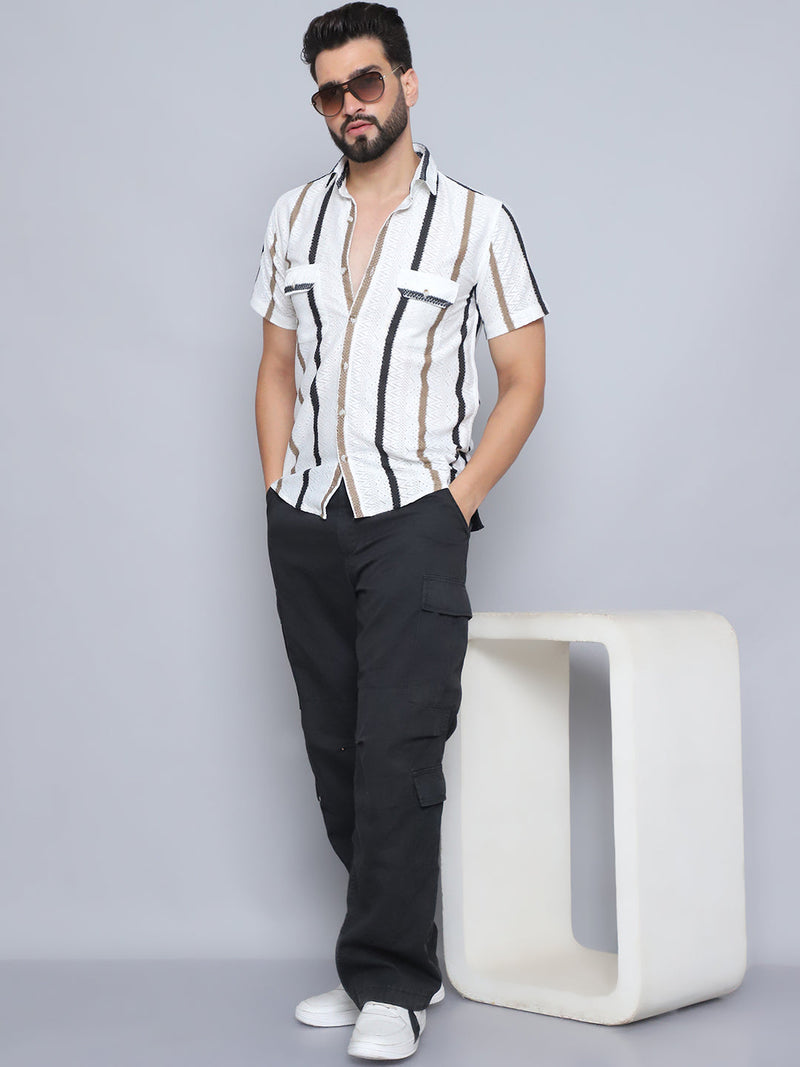 Striped Semi Sheer Casual Shirt For Men