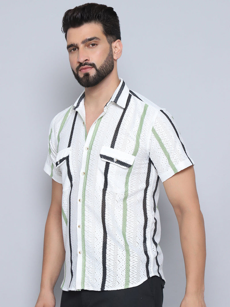 Striped Semi Sheer Casual Shirt For Men