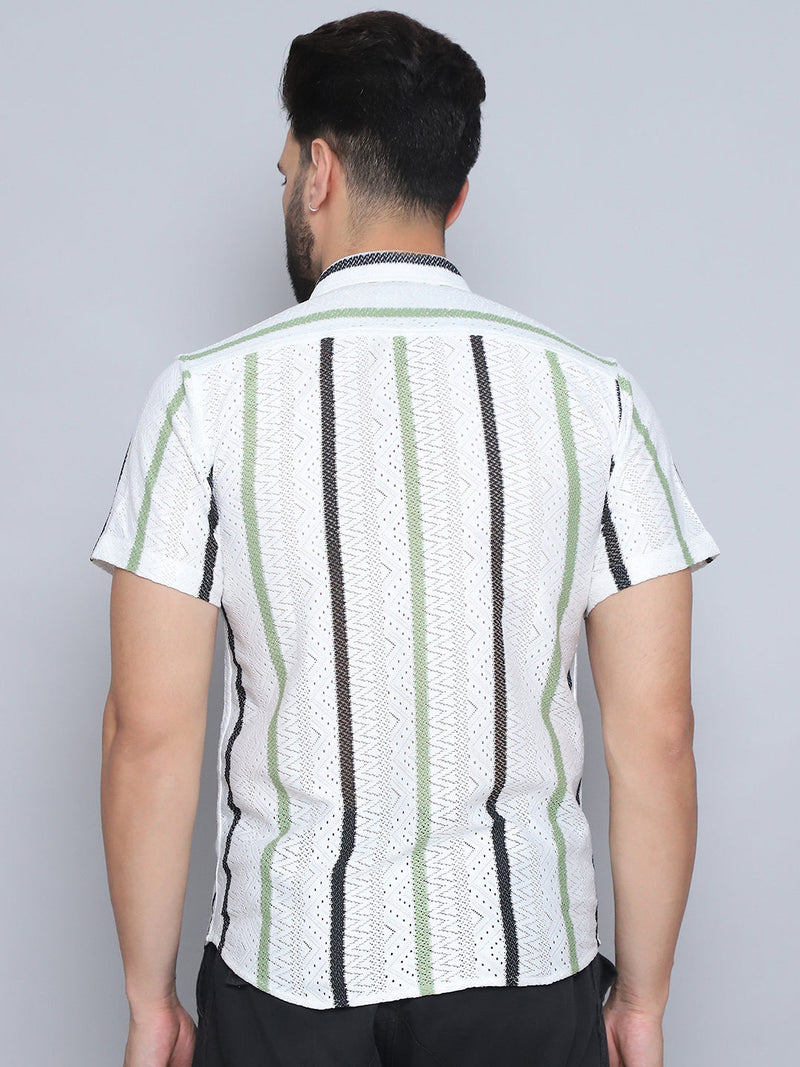 Striped Semi Sheer Casual Shirt For Men