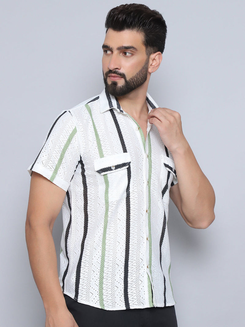 Striped Semi Sheer Casual Shirt For Men