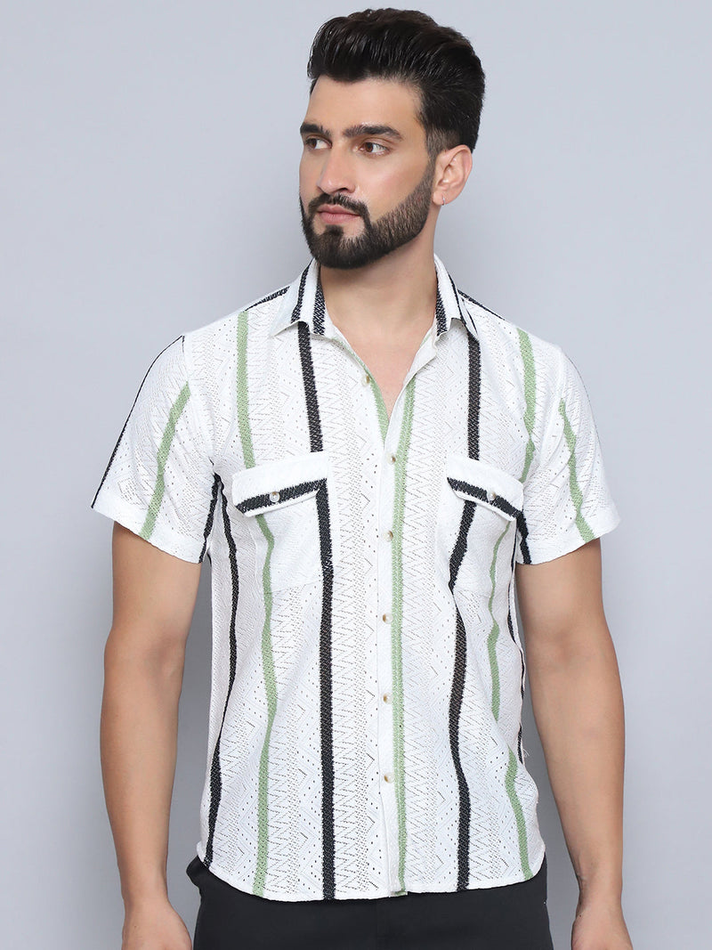 Striped Semi Sheer Casual Shirt For Men