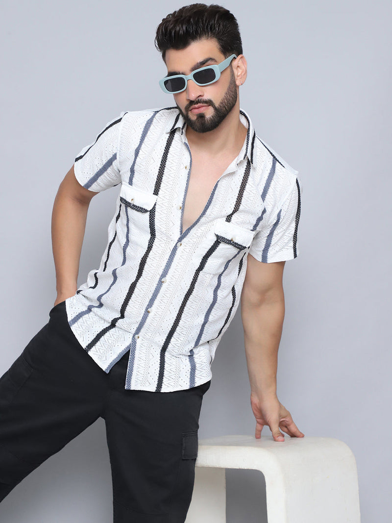 Striped Semi Sheer Casual Shirt For Men