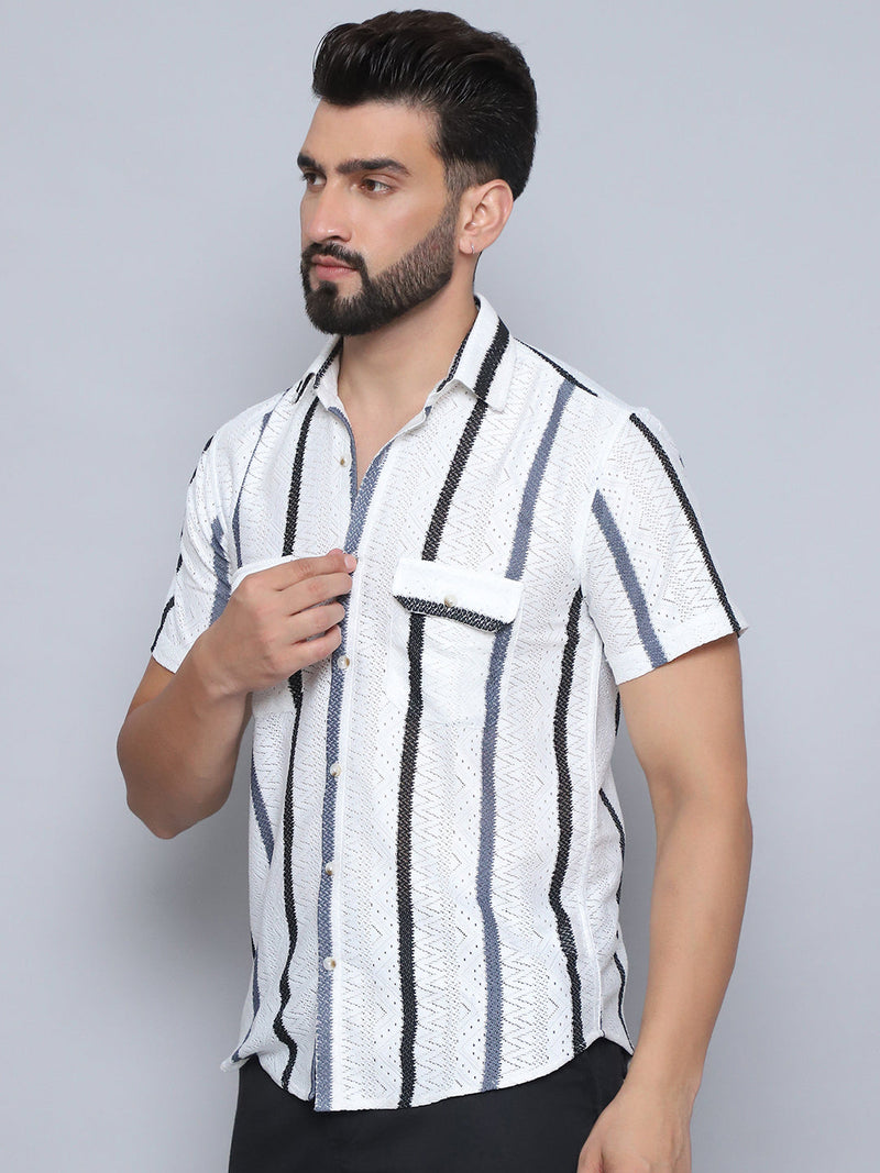 Striped Semi Sheer Casual Shirt For Men