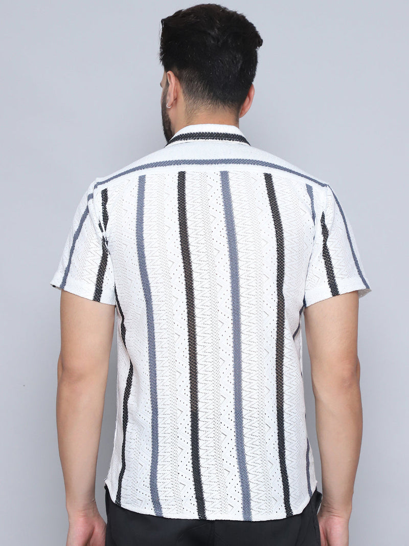 Striped Semi Sheer Casual Shirt For Men