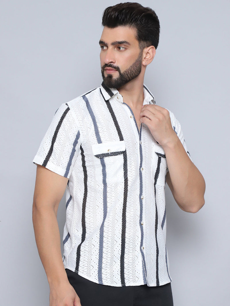 Striped Semi Sheer Casual Shirt For Men