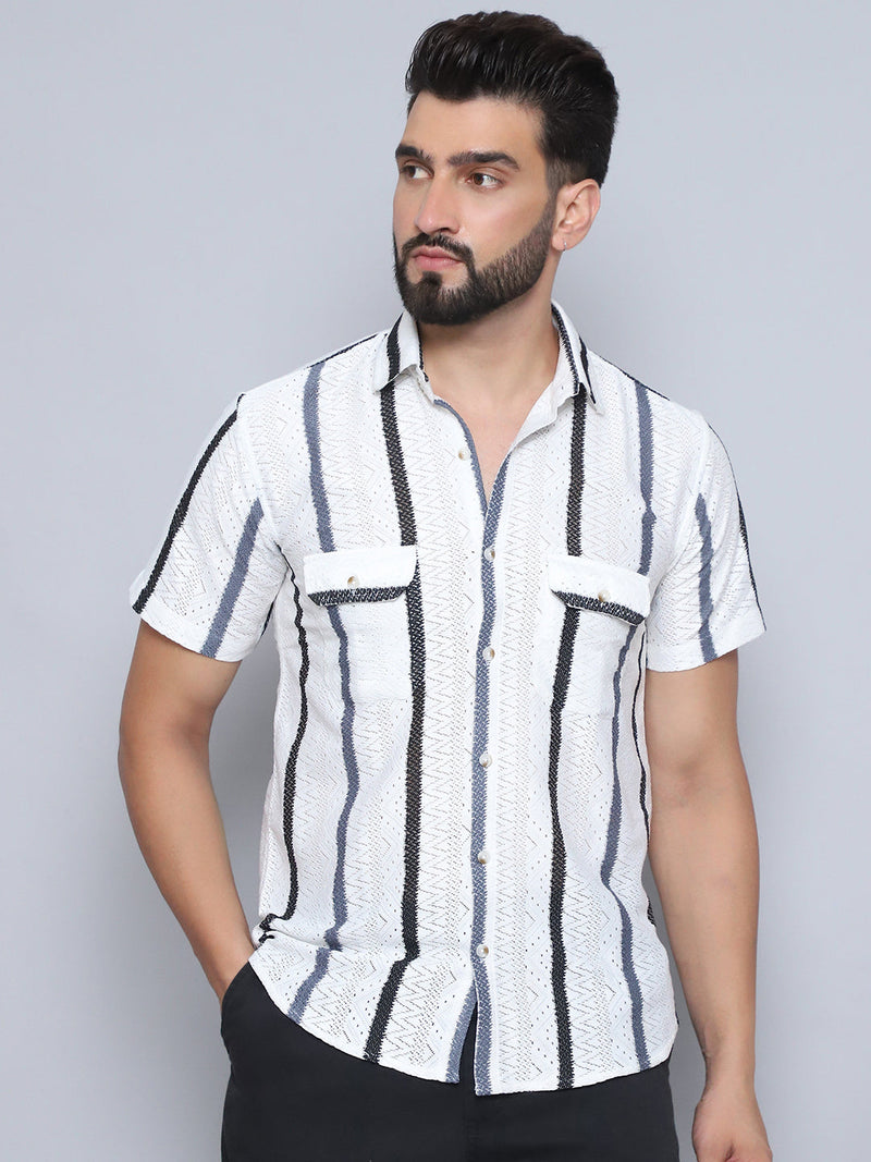 Striped Semi Sheer Casual Shirt For Men