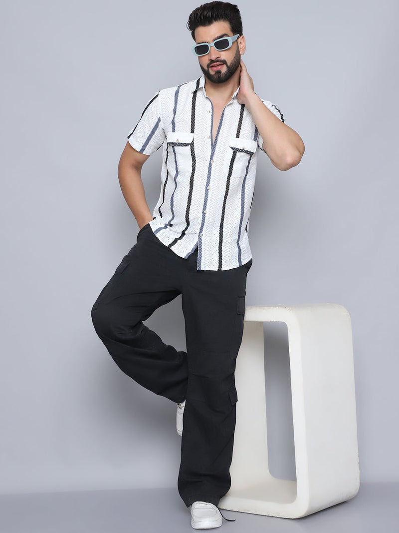 Striped Semi Sheer Casual Shirt For Men