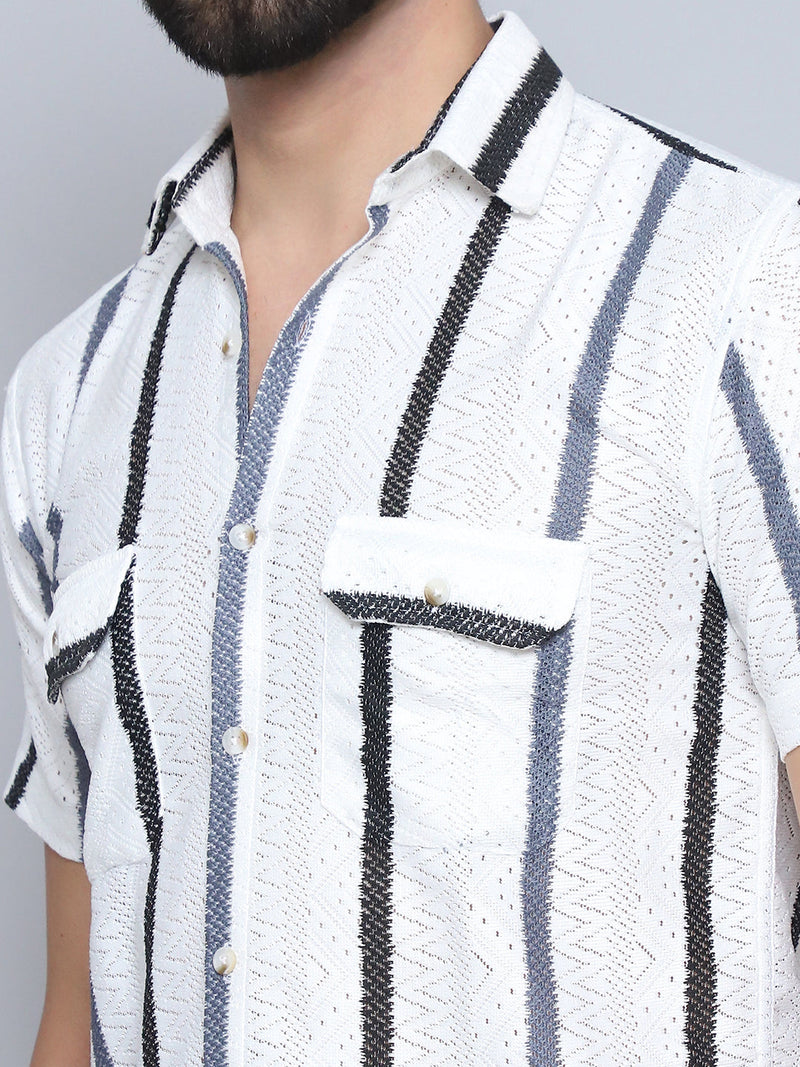 Striped Semi Sheer Casual Shirt For Men