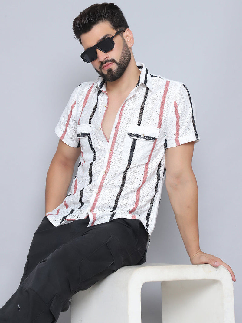 Striped Semi Sheer Casual Shirt For Men