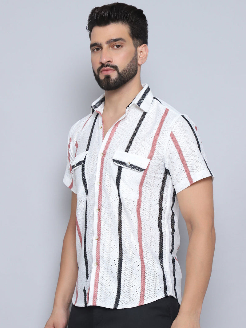 Striped Semi Sheer Casual Shirt For Men