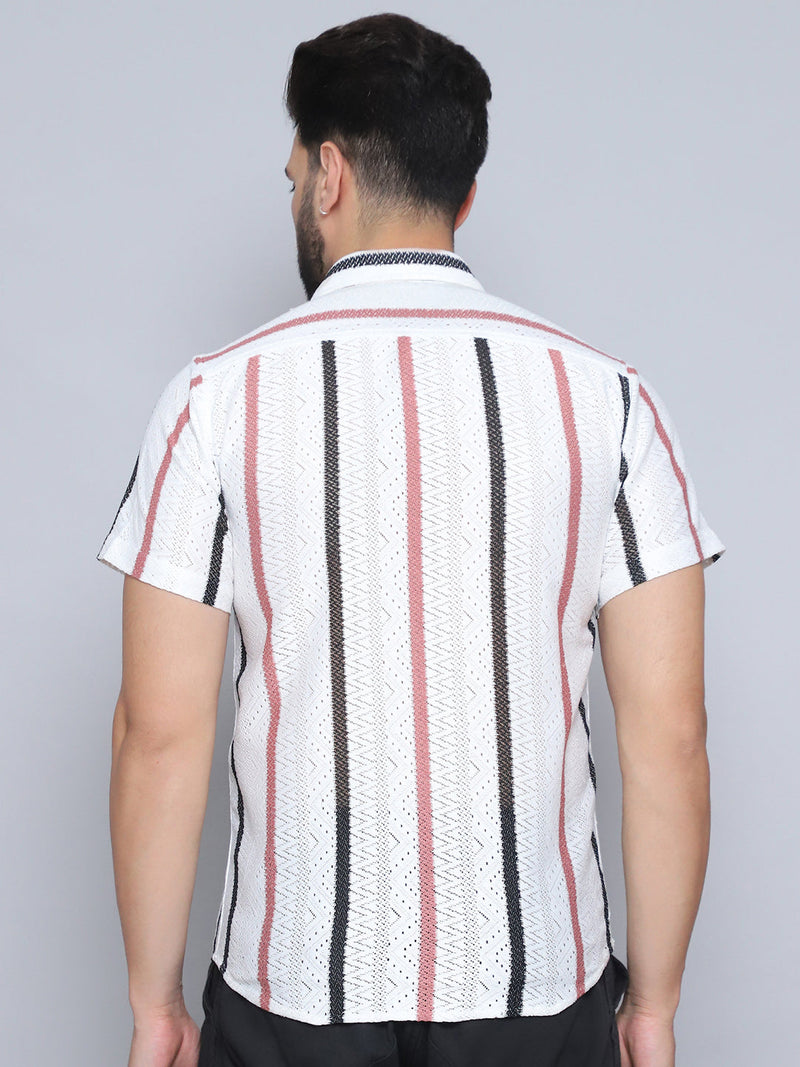 Striped Semi Sheer Casual Shirt For Men