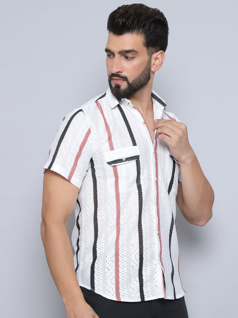 Striped Semi Sheer Casual Shirt For Men