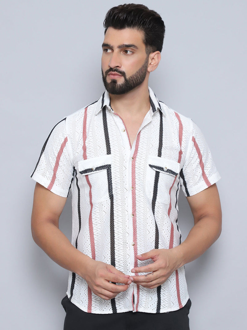 Striped Semi Sheer Casual Shirt For Men