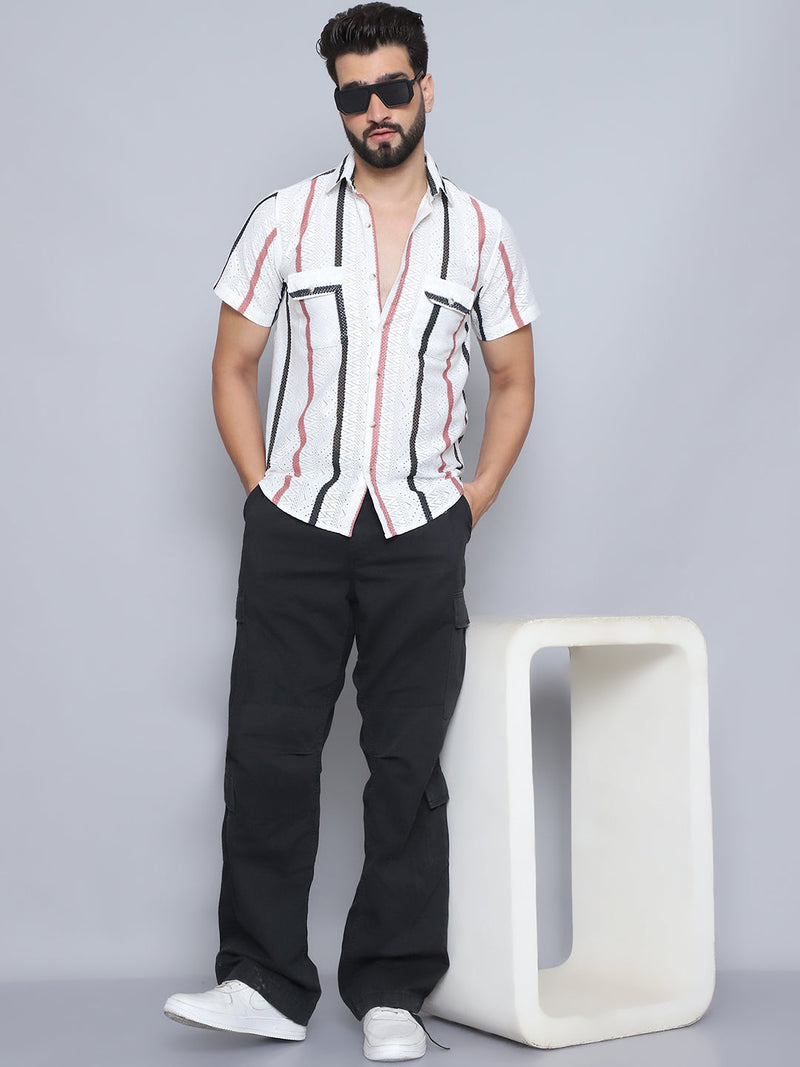 Striped Semi Sheer Casual Shirt For Men