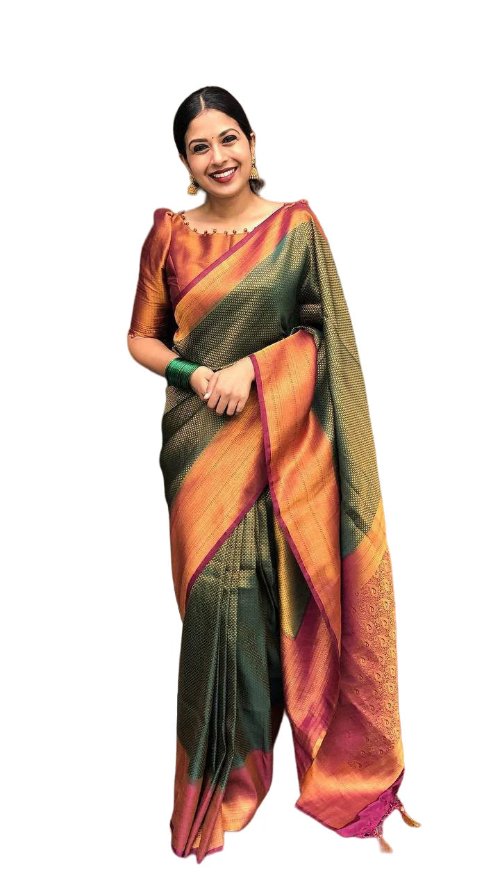 Vamika Weaving Banarasi Jacquard Green Kanjivaram Saree