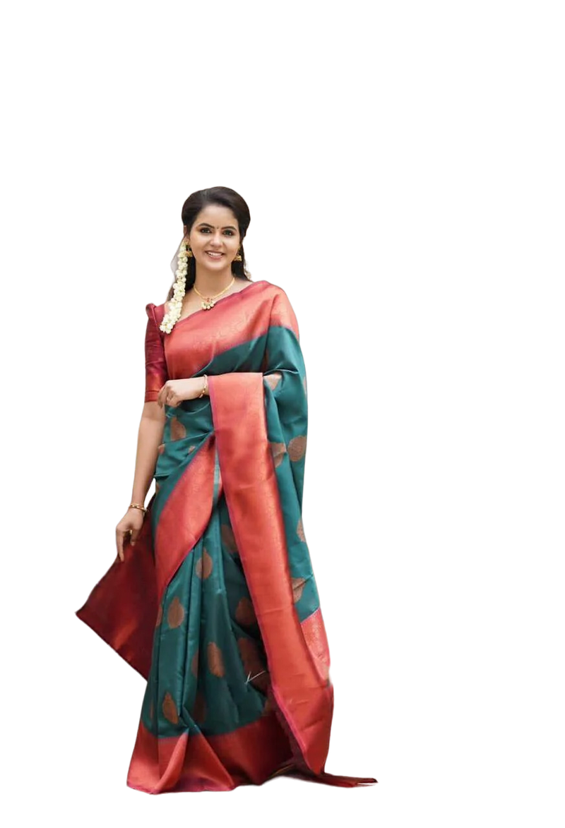 Vamika Weaving Banarasi Jacquard Green Kanjivaram Saree