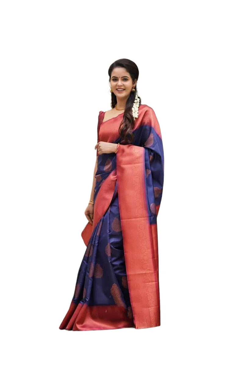 Vamika Weaving Banarasi Jacquard navy Kanjivaram Saree