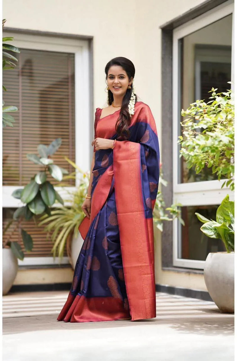 Vamika Weaving Banarasi Jacquard navy Kanjivaram Saree