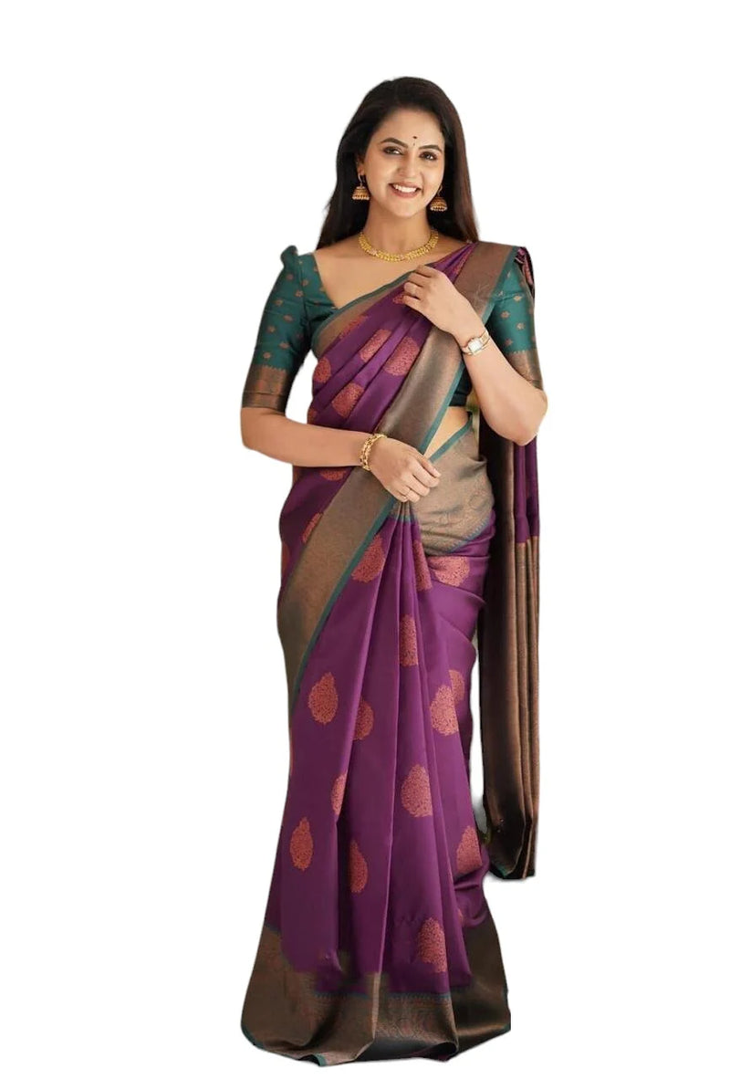 Vamika Weaving Banarasi Jacquard Purple Kanjivaram Saree