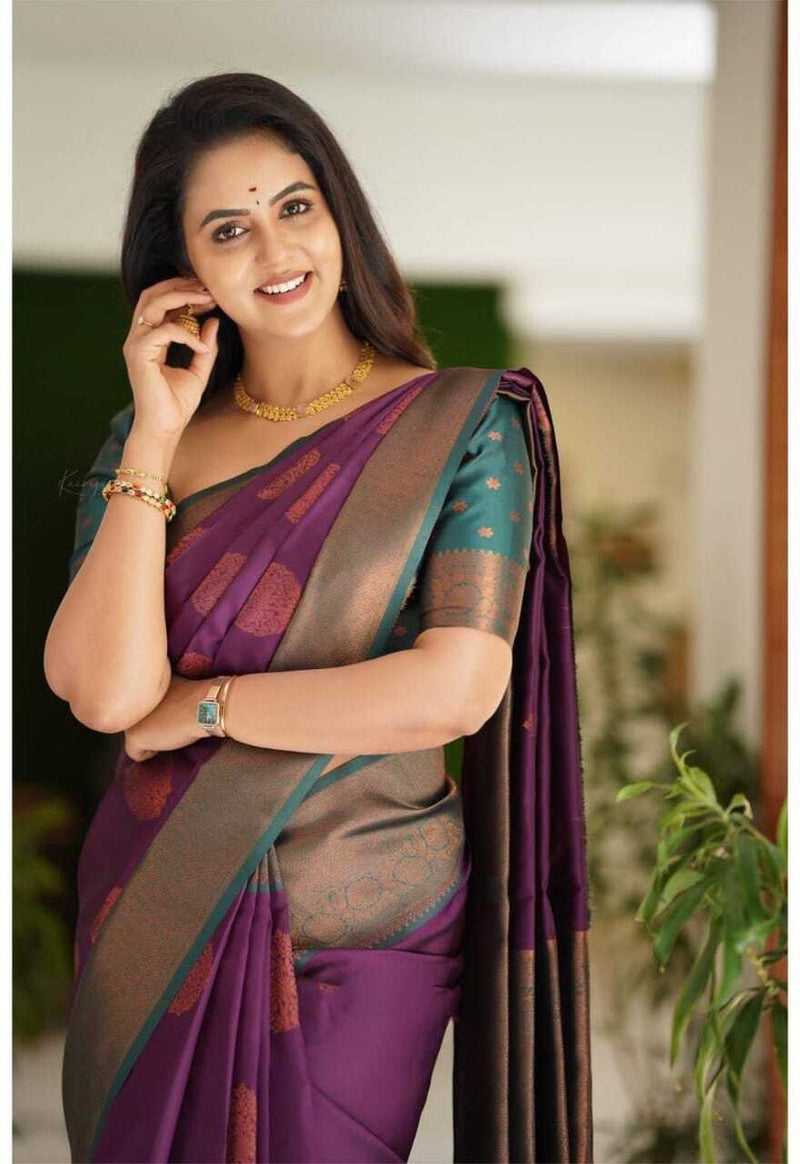 Vamika Weaving Banarasi Jacquard Purple Kanjivaram Saree