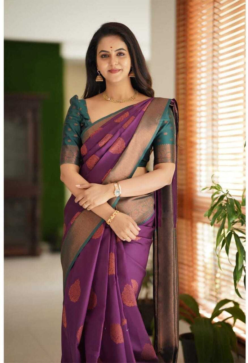 Vamika Weaving Banarasi Jacquard Purple Kanjivaram Saree