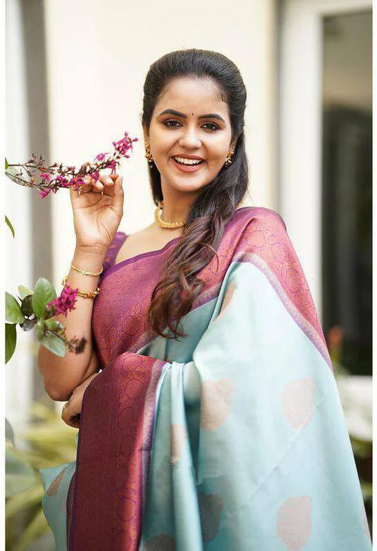 Vamika Weaving Banarasi Jacquard sky blue Kanjivaram Saree