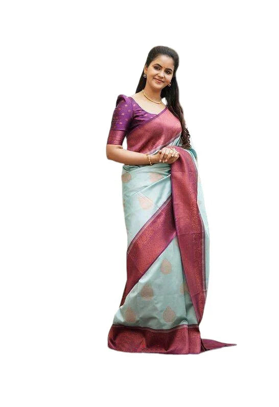 Vamika Weaving Banarasi Jacquard sky blue Kanjivaram Saree