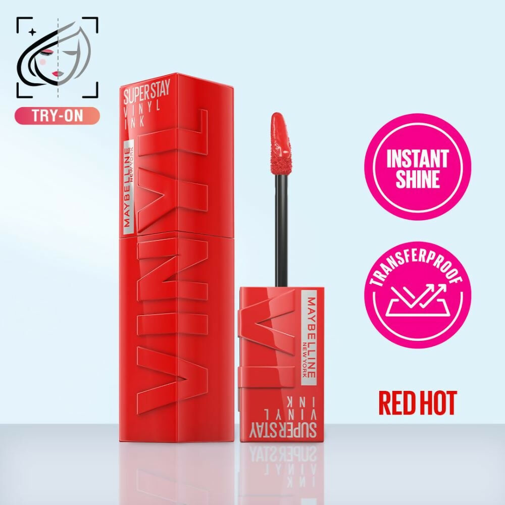 Maybelline New York Super Stay Vinyl Ink Liquid Lipstick, Instant Shine Lasts Up To 16H - 25 Red Hot