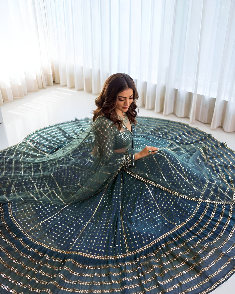 Aastha fashion Blue Faux Georgette lehanga blouse fabric Sequence with Thread and Jari Embroidery Work