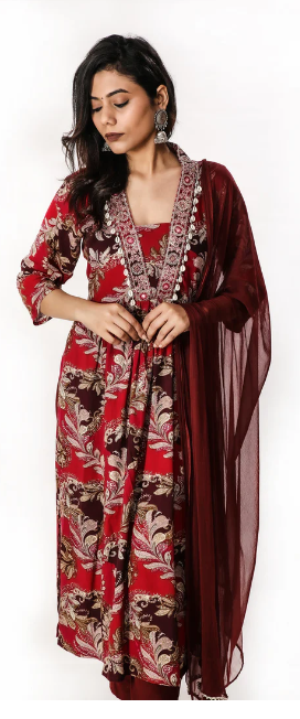 Suvesha - Nyra Cut Kurta Set - Cherry Red