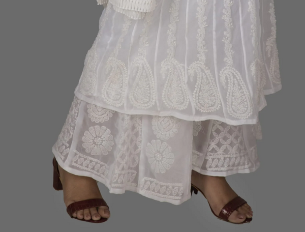 Suvesha - Flared Sharara With Hand Embroidery - White