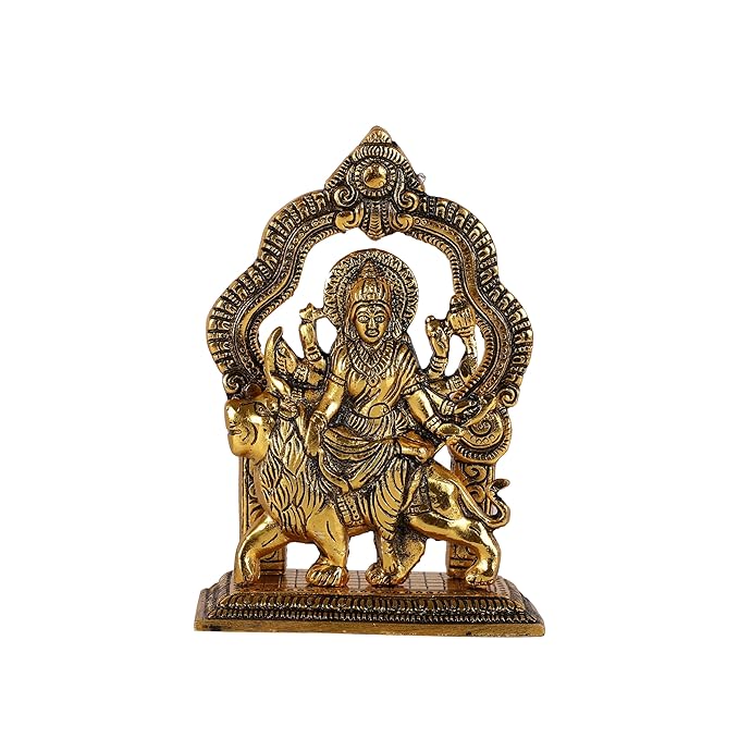 Sherawali Maa Murti/Goddess Durga Maa Idol for Mandir Pooja, Religious Idol Figurines for Gift,Sherowali Maa Murti Statue for Home Temple,Office,Gifts - Gold - 6.3 x 4.3 Inch