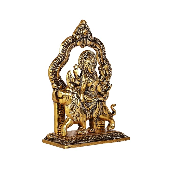 Sherawali Maa Murti/Goddess Durga Maa Idol for Mandir Pooja, Religious Idol Figurines for Gift,Sherowali Maa Murti Statue for Home Temple,Office,Gifts - Gold - 6.3 x 4.3 Inch