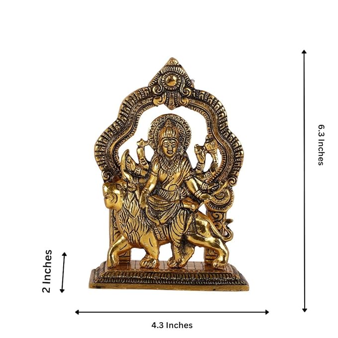 Sherawali Maa Murti/Goddess Durga Maa Idol for Mandir Pooja, Religious Idol Figurines for Gift,Sherowali Maa Murti Statue for Home Temple,Office,Gifts - Gold - 6.3 x 4.3 Inch