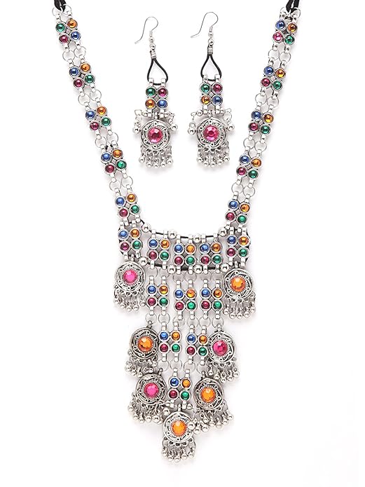 Diva Fashion Latest Stylish Traditional Oxidised Silver Necklace Jewelry Set for Women for Navratri, Garba and Dandiya