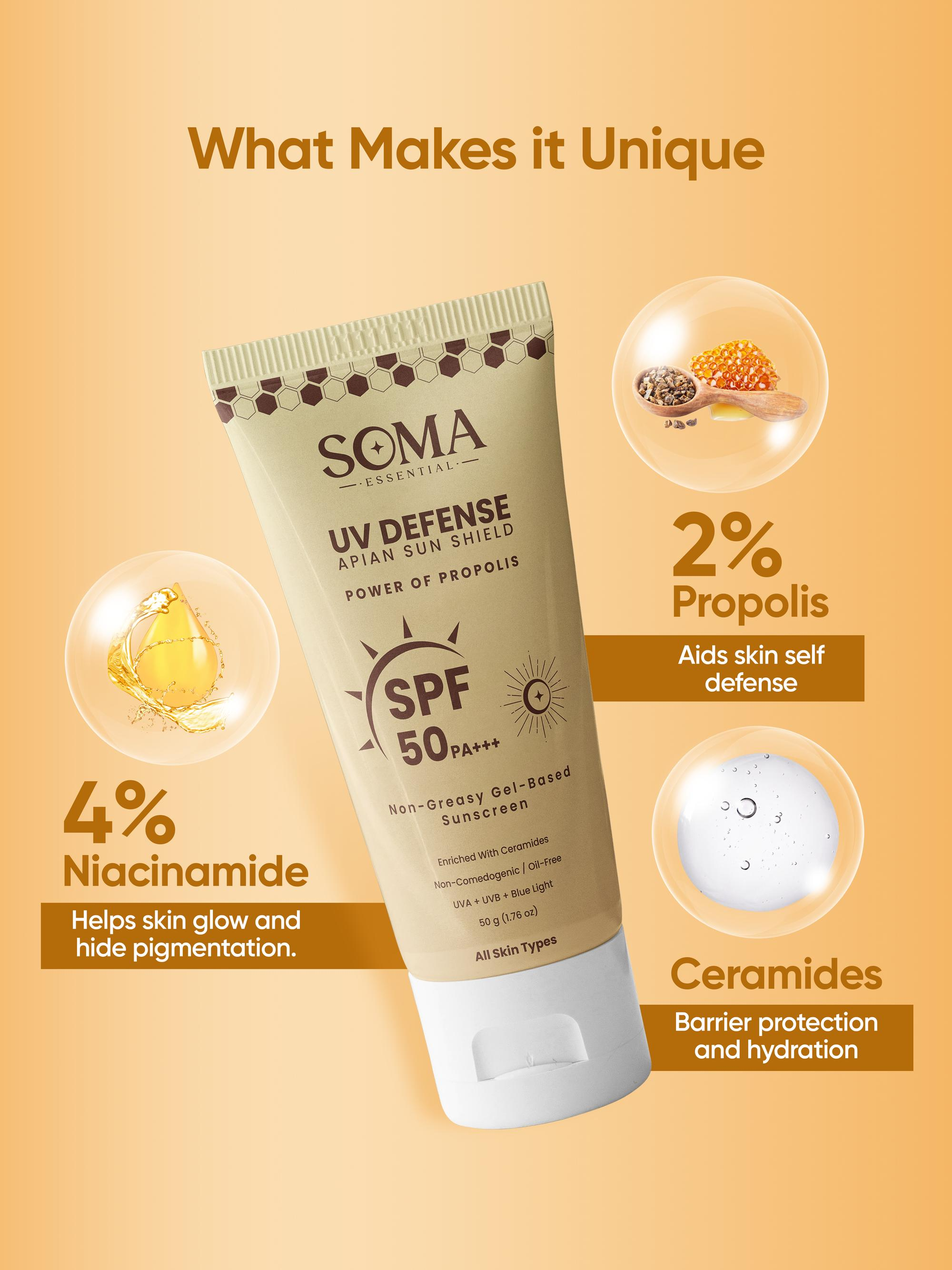 Soma Essential Propolis Based Apian Sunshield, 4% Niacinamide & Ceramides